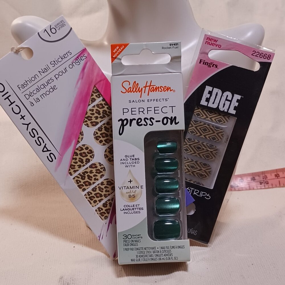 1 Set of Green Press on Nails, and 2 Pkgs Nail Stickers